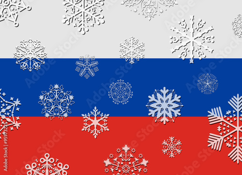 russia flag with snowflakes