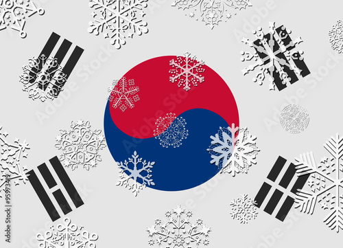 south korea flag with snowflakes