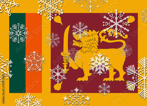 sri lanka flag with snowflakes