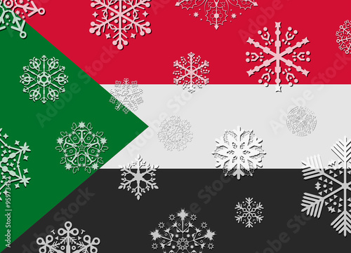 sudan flag with snowflakes