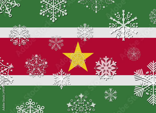 suriname flag with snowflakes