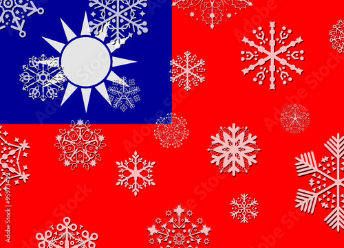 taiwan flag with snowflakes