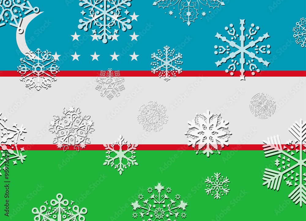uzbekistan flag with snowflakes uzbekistan flag with snowflakes