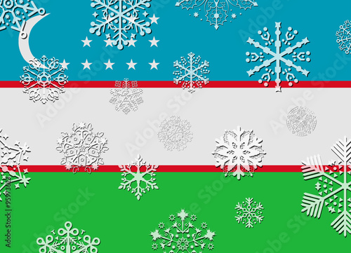uzbekistan flag with snowflakes