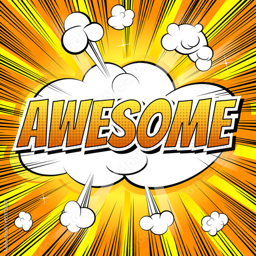 Fototapeta Awesome - Comic book style word on comic book abstract background.