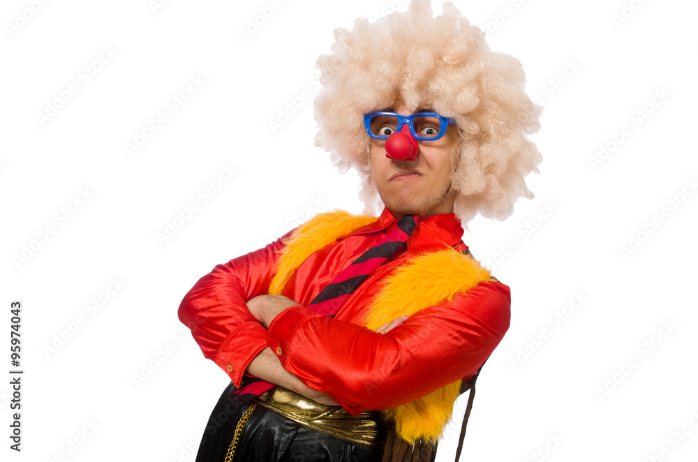 Funny clown in fun concept isolated on white