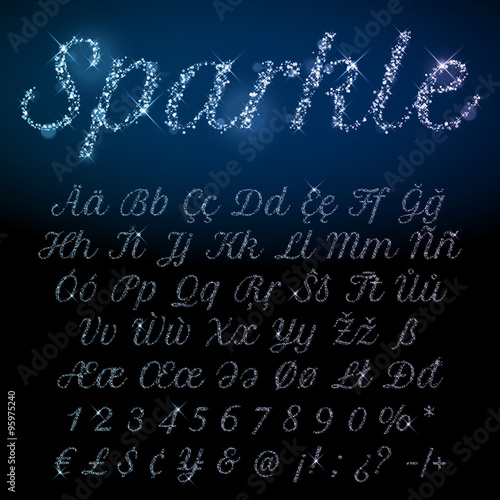 Shining font set of glittering sparkles
