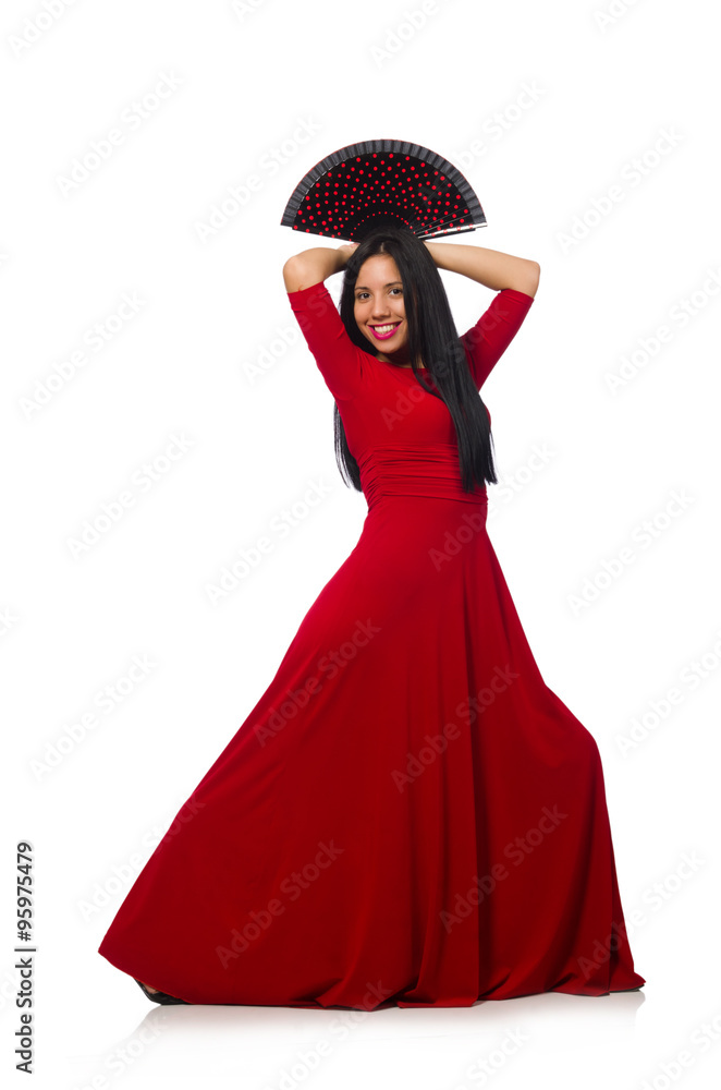 Fototapeta premium Young woman dancing isolated on white