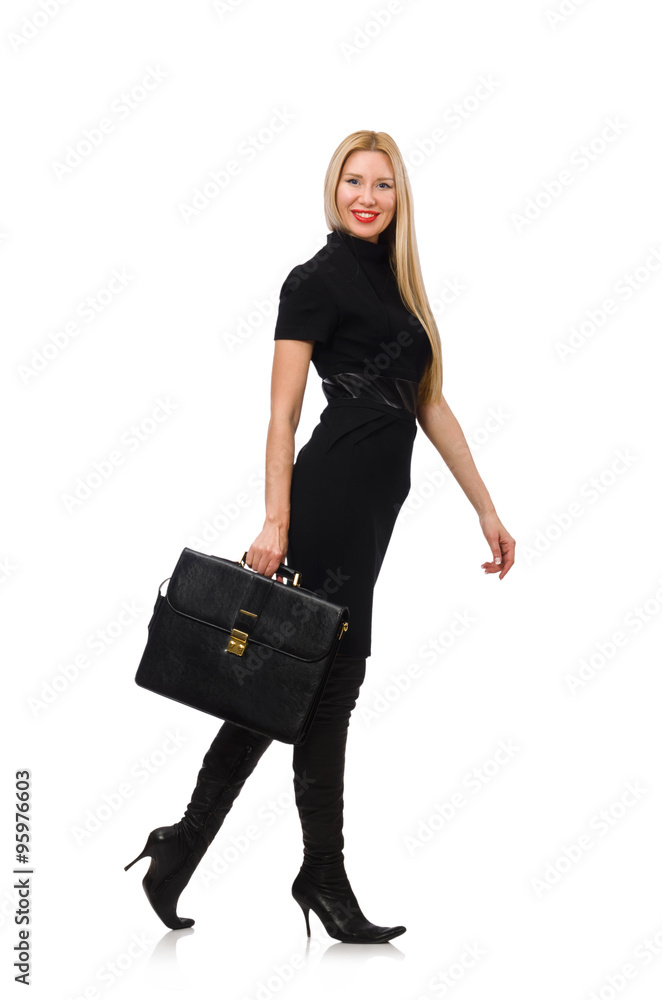 Woman businesswoman with briefcase isolated on white Woman businesswoman with briefcase isolated on white