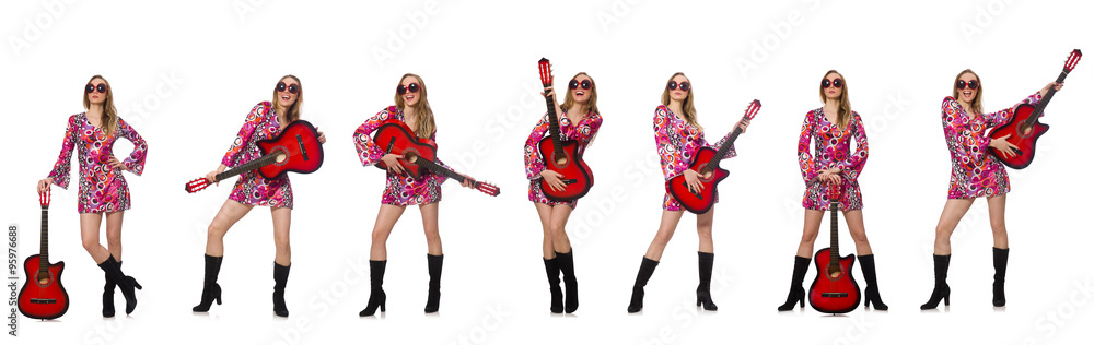 Woman guitar player isolated on white Woman guitar player isolated on white