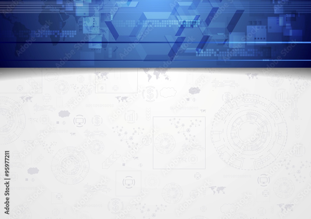 Obraz premium Hi-tech corporate background with blue header