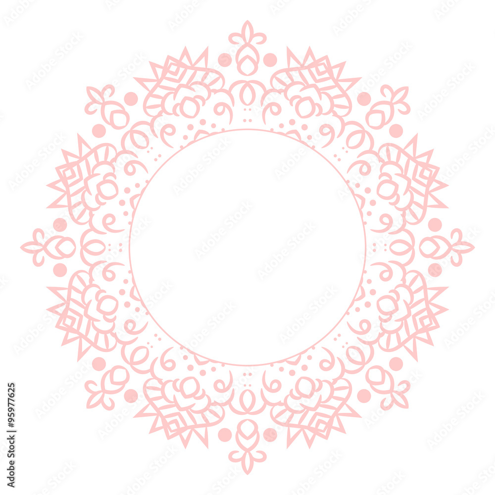 Baby pink mandala circle rosette card template background.