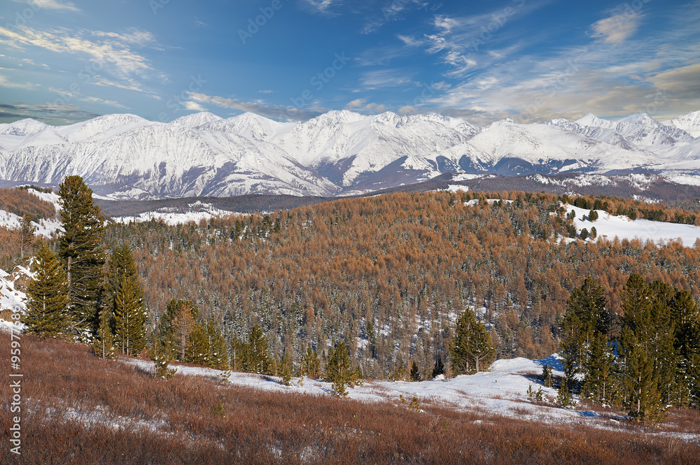 Beautiful winter landscape, Altai mountains Russia.