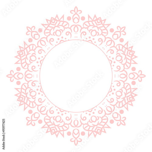 Baby pink mandala circle rosette card template background.