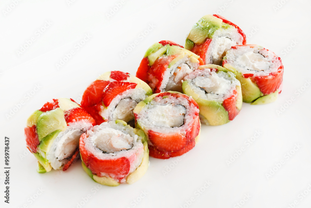 sushi with avocado and strawberry sushi with avocado and strawberry