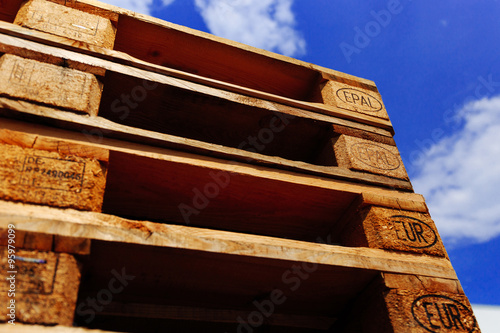 Euro pallet stack. Focus on EPAL signs.