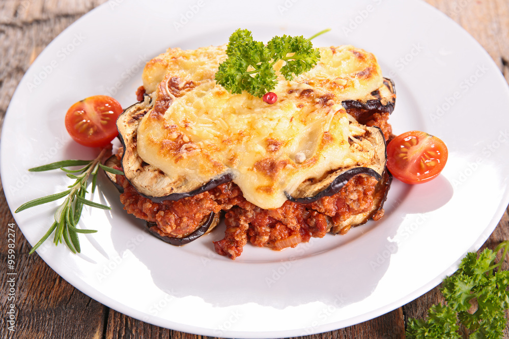 moussaka witheggplant, beef and tomato sauce moussaka witheggplant, beef and tomato sauce