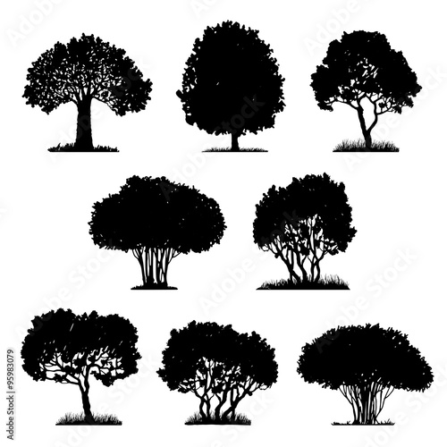 set of tree silhouettes