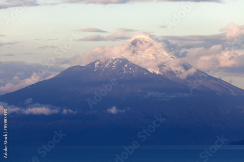 Osorno Volcano seen during the sunset from Puerto Varas