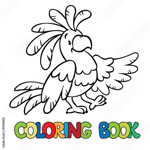 Coloring book or coloring picture of funny parrot