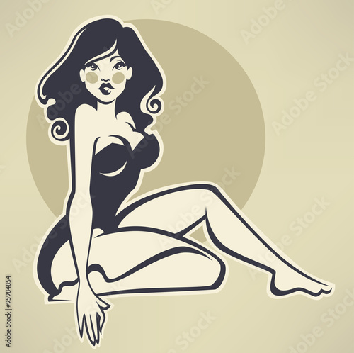 sexy pinup girl on beige background