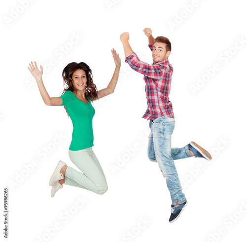 Young people jumping isolated