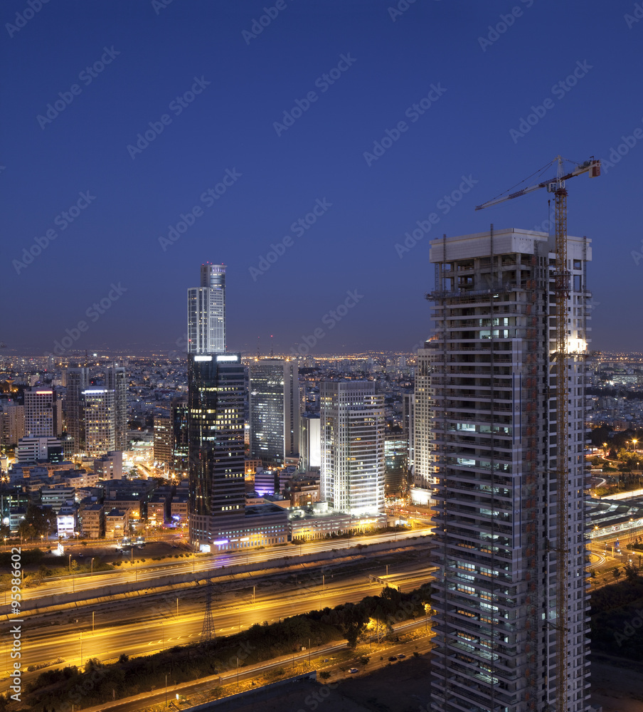 Fototapeta premium Ramat Gan And Tel Aviv Cityscape Night View