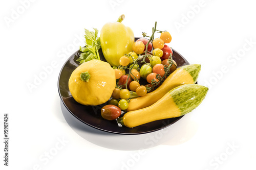 Yellow variety vagetable on white background overall