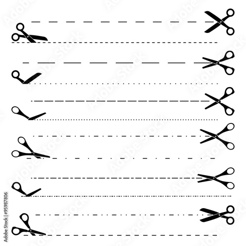 Vector scissors icon with cut lines