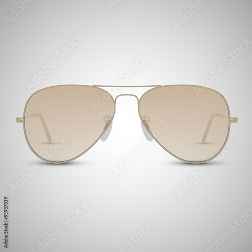 Sunglasses vector illustration. Glasses with golden rim isolated on white background.