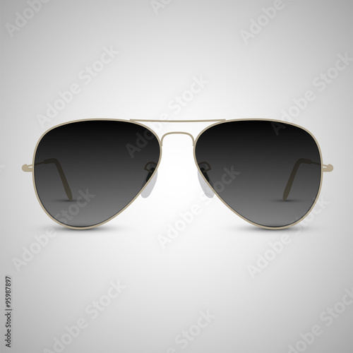 Sunglasses vector illustration. Glasses with golden rim isolated on white background.