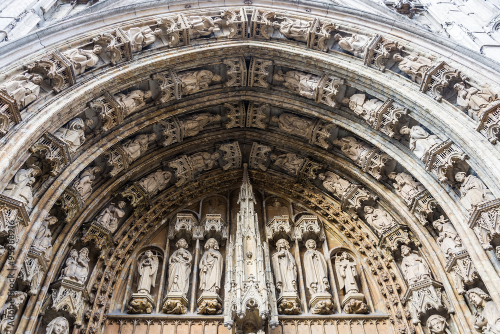 Portal over the main entrance to Notre Dame du Sablon (Church of Our Blessed Lady of the Sablon), Brussels, Belgium