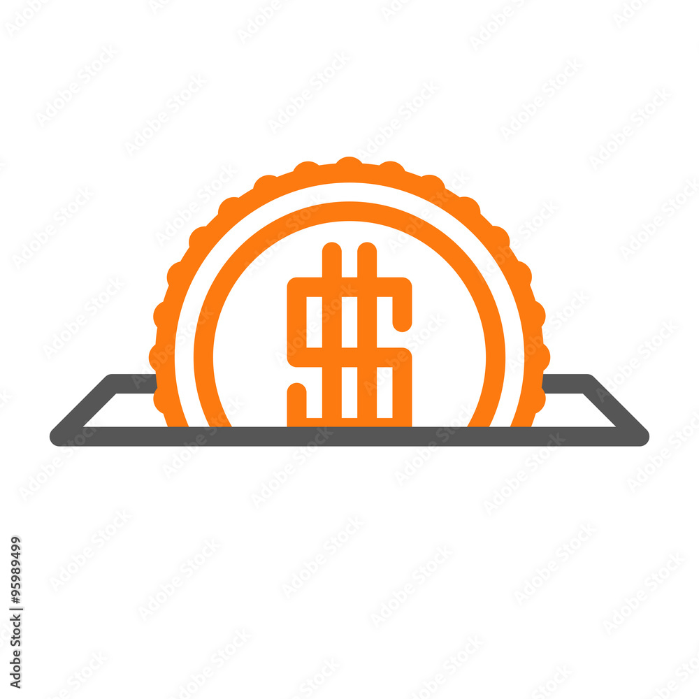 Money box icon vector. Coin with dollar symbol in a hole. Best for monetization of websites. Money box icon vector. Coin with dollar symbol in a hole. Best for monetization of websites.