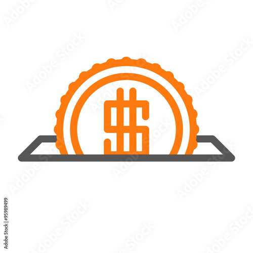 Money box icon vector. Coin with dollar symbol in a hole. Best for monetization of websites.