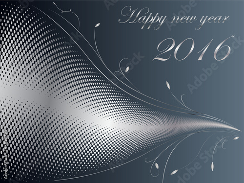 Abstract halftone wave with ornaments and wish happy new year 2016