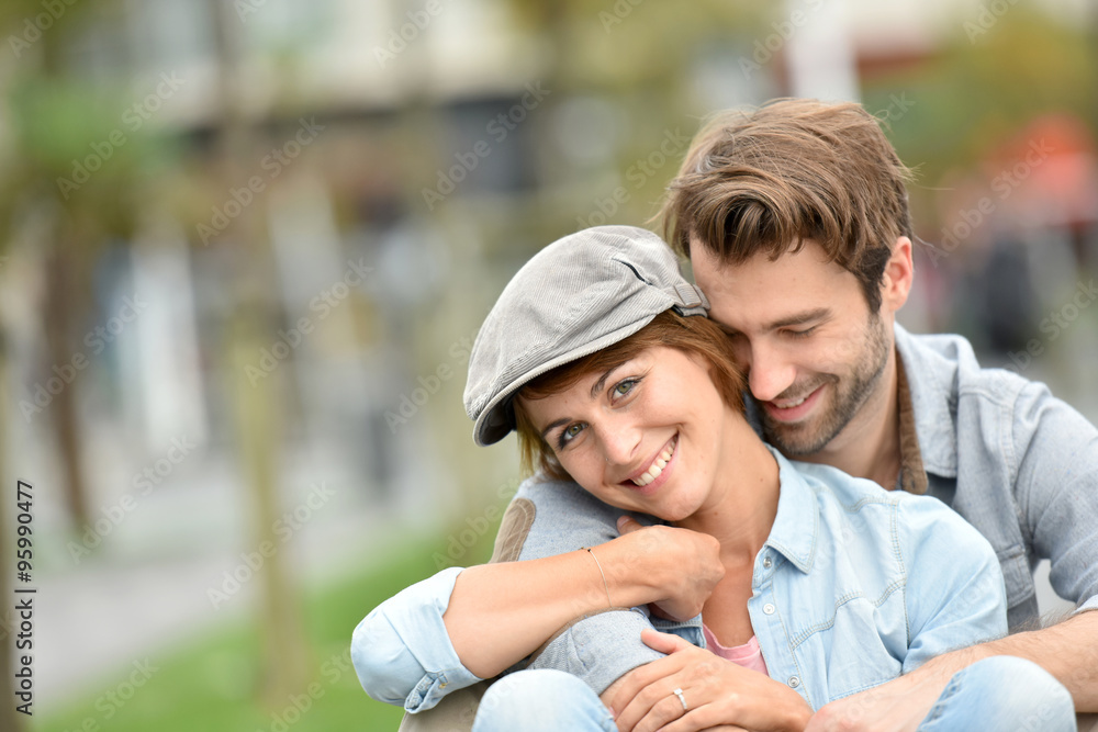 Portrait of in love young couple in town Portrait of in love young couple in town
