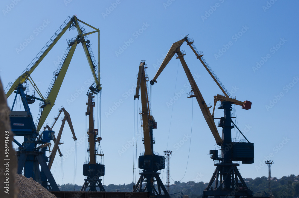 harbour cranes on loading in sea port harbour cranes on loading in sea port