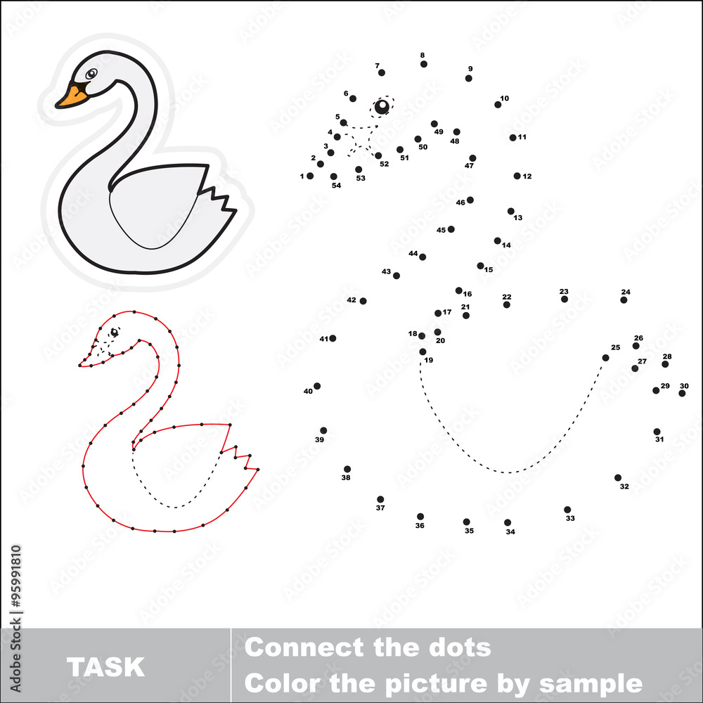 Fototapeta premium Vector numbers game. Swan to be traced.