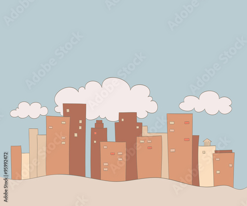 cty with clouds drawing in comic book style