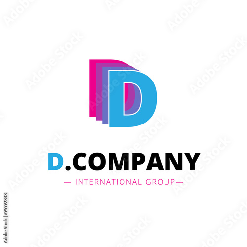 Vector abstract bright pink and blue D letter logo. Creative brand sign