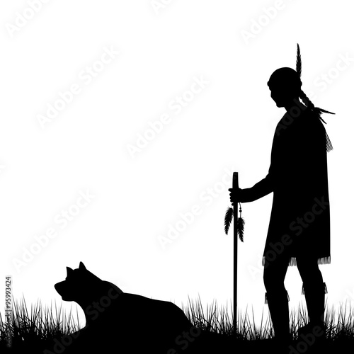 American Indian silhouette with dog
