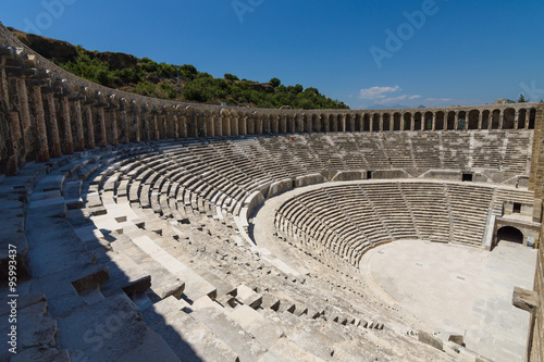 The Roman ancient theater in Aspendos. The province of Antalya. Mediterranean coast of Turkey.