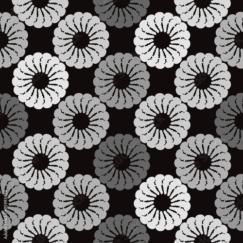 Black and grey background white round abstract flowers photo