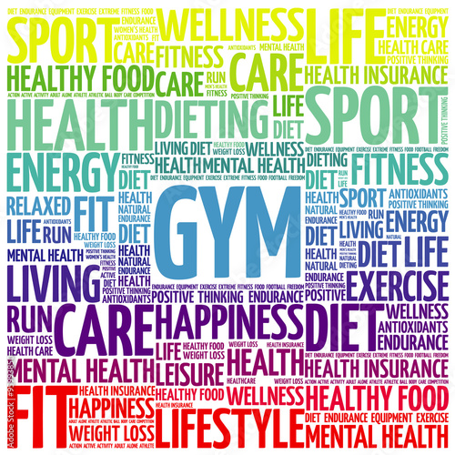 GYM word cloud background, health concept
