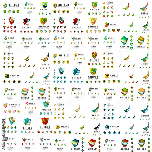 Wallpaper Mural Mega set of protection shield logo concepts. Color flowing wave design icons on white Torontodigital.ca