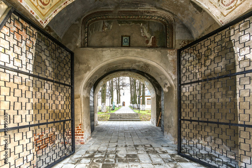 Sacred gate to the monastery close up