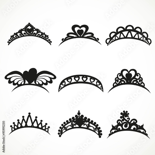 Set  silhouettes of tiaras of various shapes isolated on a white