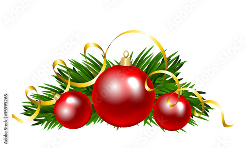 Christmas balls with fir tree branch