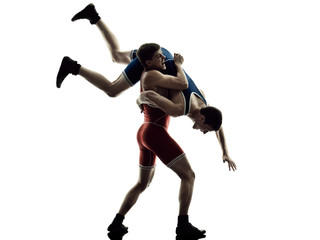 wrestlers wrestling men isolated silhouette