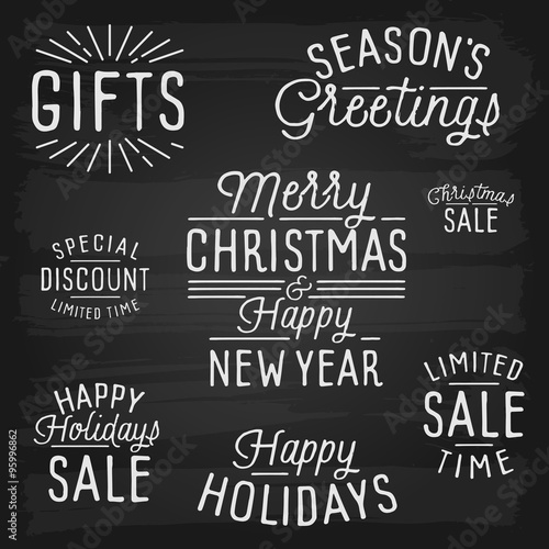 Hand drawn lettering slogans for Christmas and New Year
